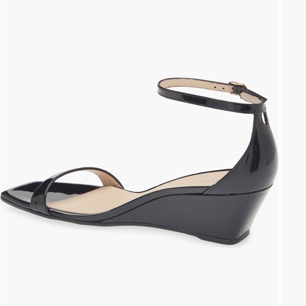 NWT Stuart Weitzman Nudistcurve 50 Black Patent Leather Wedges Sandals 7 - Picture 4 of 11